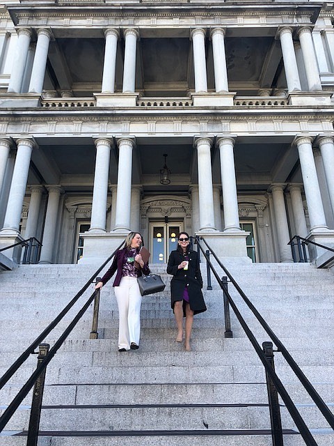 Local attorney Erin Wallin, left, and Nicole Bernard of Shield NC are  shown after a meeting with top White House staff.