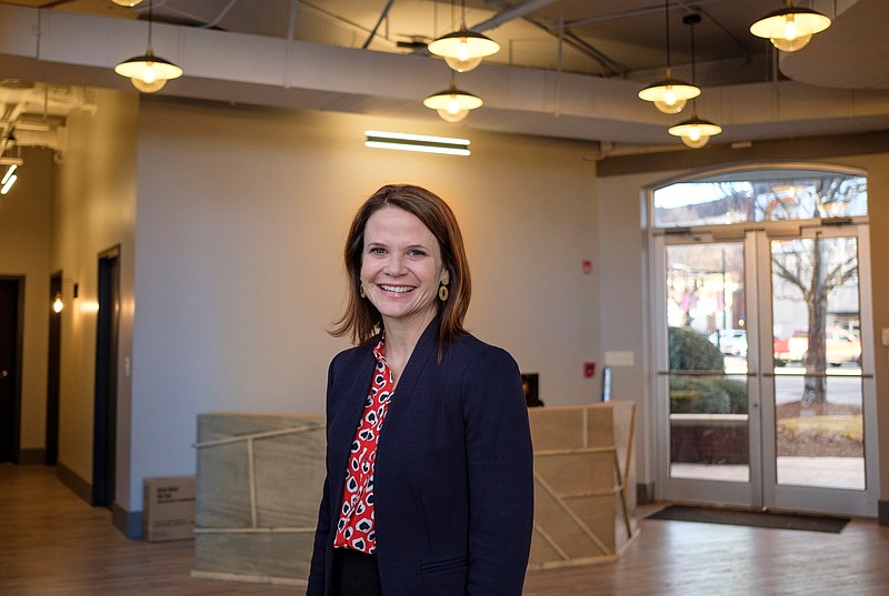 President Maeghan Jones poses for a portrait at The Community Foundation's new Williams Street location on Wednesday, Jan. 30, 2019, in Chattanooga, Tenn. 