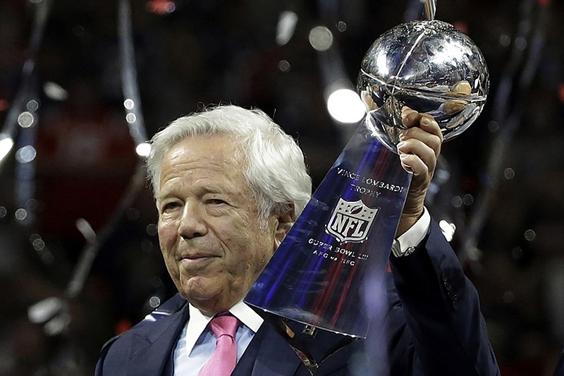 New England Patriots owner Robert Kraft holds the Vince Lombardi Trophy after his team won Super Bowl LIII on Sunday night. The Patriots have won a record-tying six Super Bowl championships.