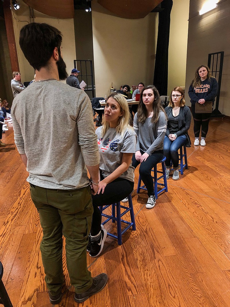 Rehearsing "Love and Information" are, from left, Alex Walker, Linsey Watkins, Madison Parker, Autumn Hemmelgarn and Jessie Wright. (UTC contributed photo)