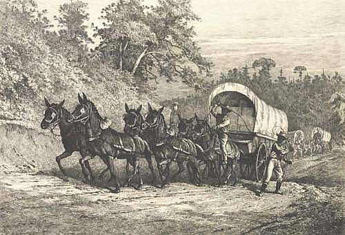 This illustration portrays McCline taking a wagonload of provisions to the front lines.