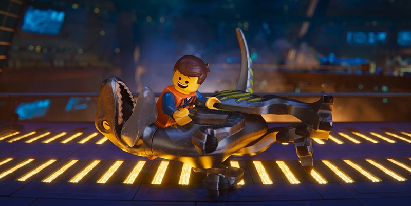 This image released by Warner Bros. Pictures shows the character Emmet, voiced by Chris Pratt, in a scene from "The Lego Movie 2: The Second Part." (Warner Bros. Pictures via AP)