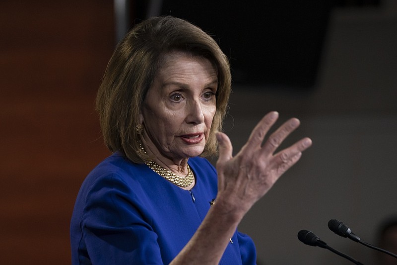 Speaker of the House Nancy Pelosi, D-Calif., talks with reporters during her weekly news conference, on Capitol Hill in Washington, Thursday, Feb. 7, 2019. (AP Photo/J. Scott Applewhite)