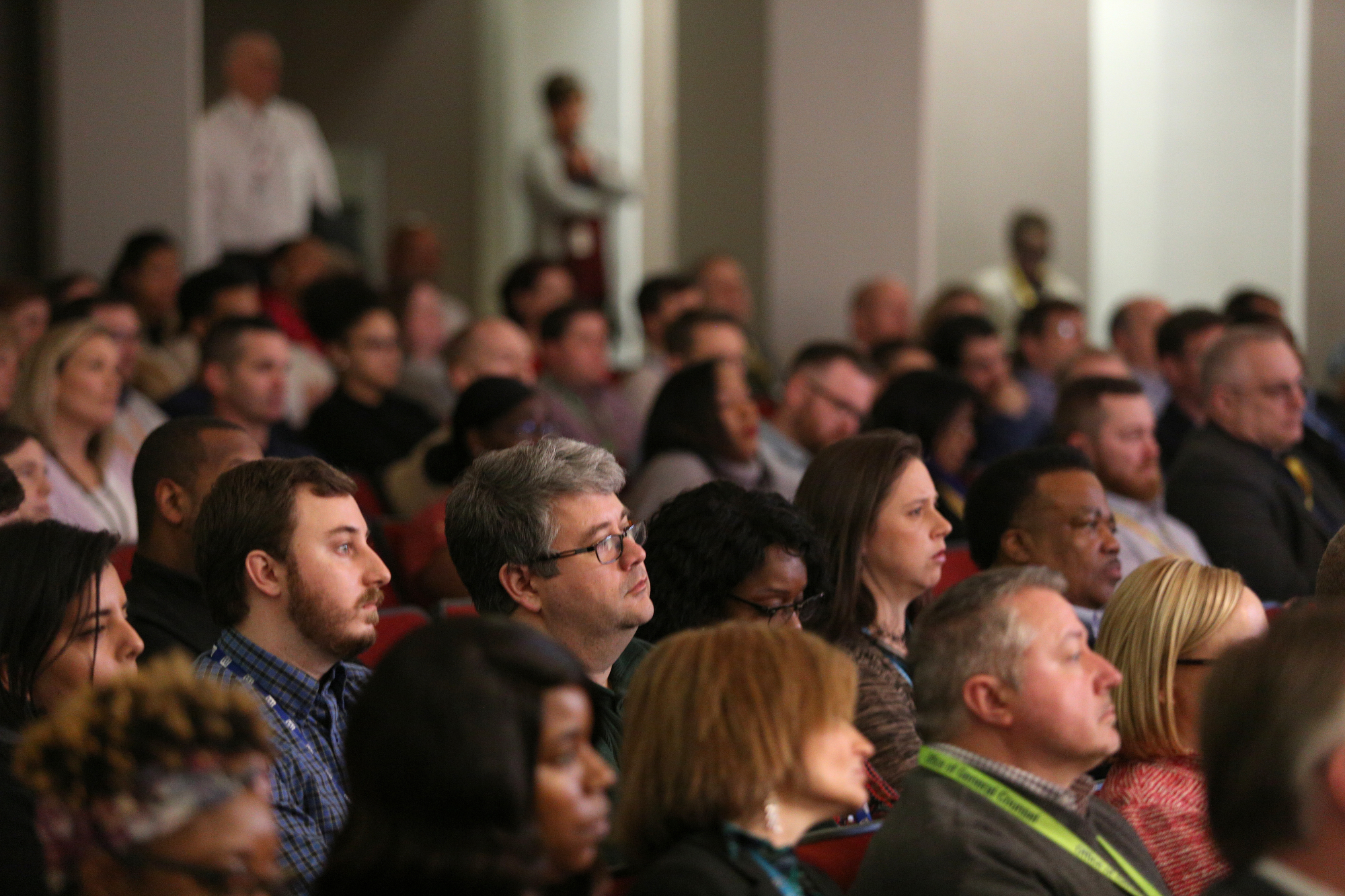 A crowd listens to panelists during the American Association of Blacks in Energy panel at the TVA Missionary Ridge Auditorium Friday, February 8, 2019 in Chattanooga, Tennessee. The panel featured Robert Gardner, the electric utility director of Springfield Electric Department; Decosta Jenkins, the president and CEO of Nashville Electric Service; and J.T. Young, the president and CEO of Memphis Light, Gas and Water.