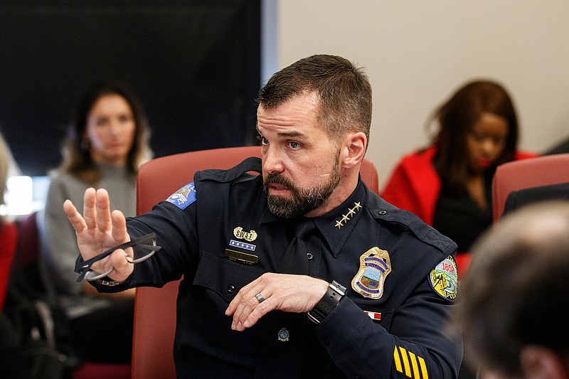 Police Chief David Roddy answers a councilor's question during a City Council work session at the Chattanooga City Council building on Tuesday, Jan. 29, 2019, in Chattanooga, Tenn. Chief Roddy explained the departments policies for officer discipline and answered questions from councilors after a video depicting an officer punching a suspect was released earlier this month.