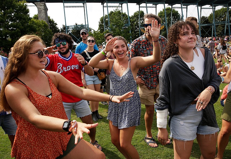 Fans dance as Liz Vice performs on the first day of the Moon River music festival at Coolidge Park on Saturday, Sept. 8, 2018, in Chattanooga, Tenn. The Head and the Heart headlined Saturday night's festival, which continues Sunday.