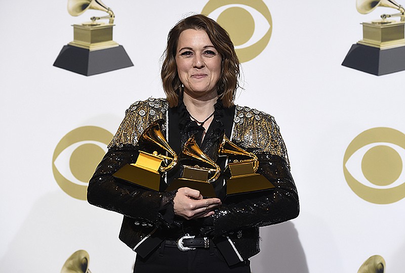 Brandi Carlile, winner of the awards for best Americana album for "By The Way, I Forgive You", best American roots performance for "The Joke", and best American roots song for "The Joke" poses in the press room at the 61st annual Grammy Awards at the Staples Center on Sunday, Feb. 10, 2019, in Los Angeles. (Photo by Chris Pizzello/Invision/AP)

