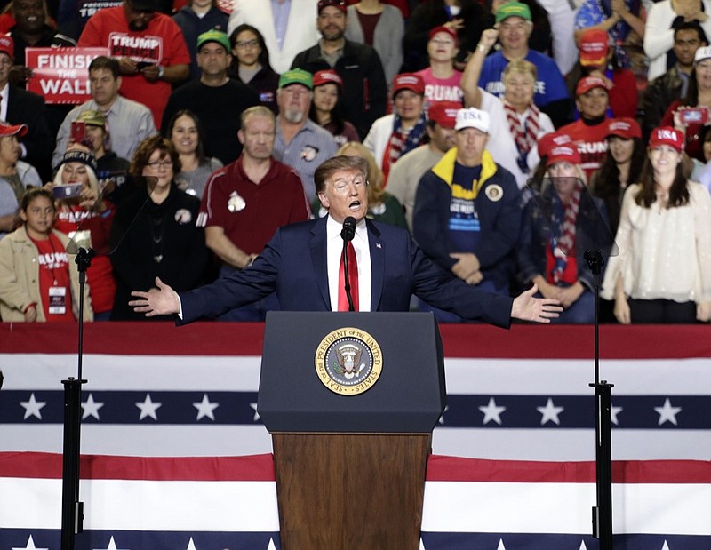 President Donald Trump speaks during a rally at the El Paso County Coliseum, Monday, Feb. 11, 2019, in El Paso, Texas. (AP Photo/Eric Gay)

