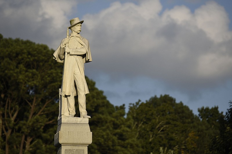 A monument to the Confederate Soldiers of Walker County, Georgia stands in front of the Historic Chattooga Academy in LaFayette on August 17, 2017.  The monument was erected by the United Daughters of the Confederacy in 1909.  Chattooga Academy served as Confederate Gen. Braxton Bragg's headquarters from September 10-17, 1863.  