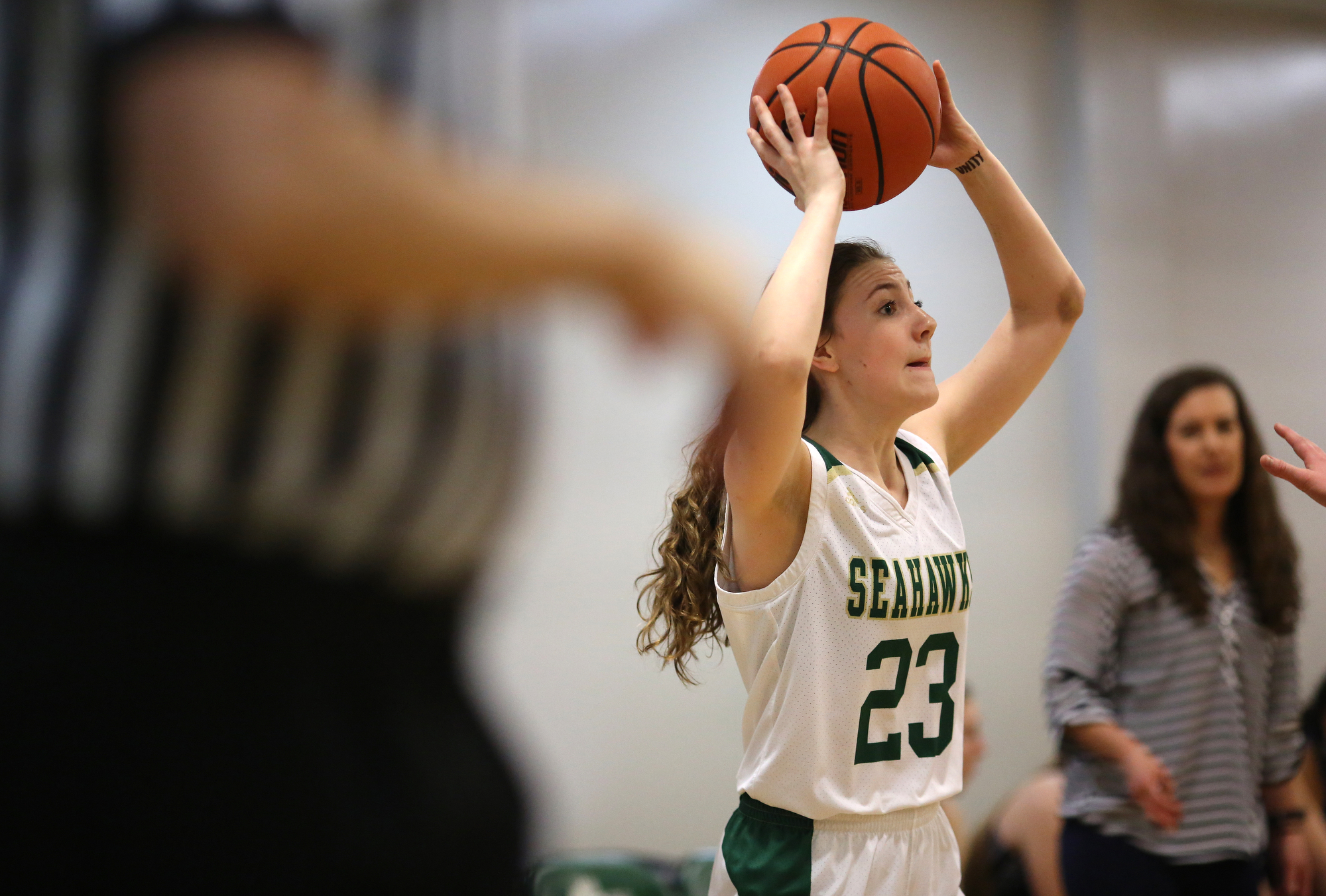Silverdale's Tessa Gibson (23) looks to pass the ball during the Silverdale vs. Grace Christian Academy region tournament game Tuesday, February 12, 2019 at Silverdale Baptist Academy in Chattanooga, Tennessee.