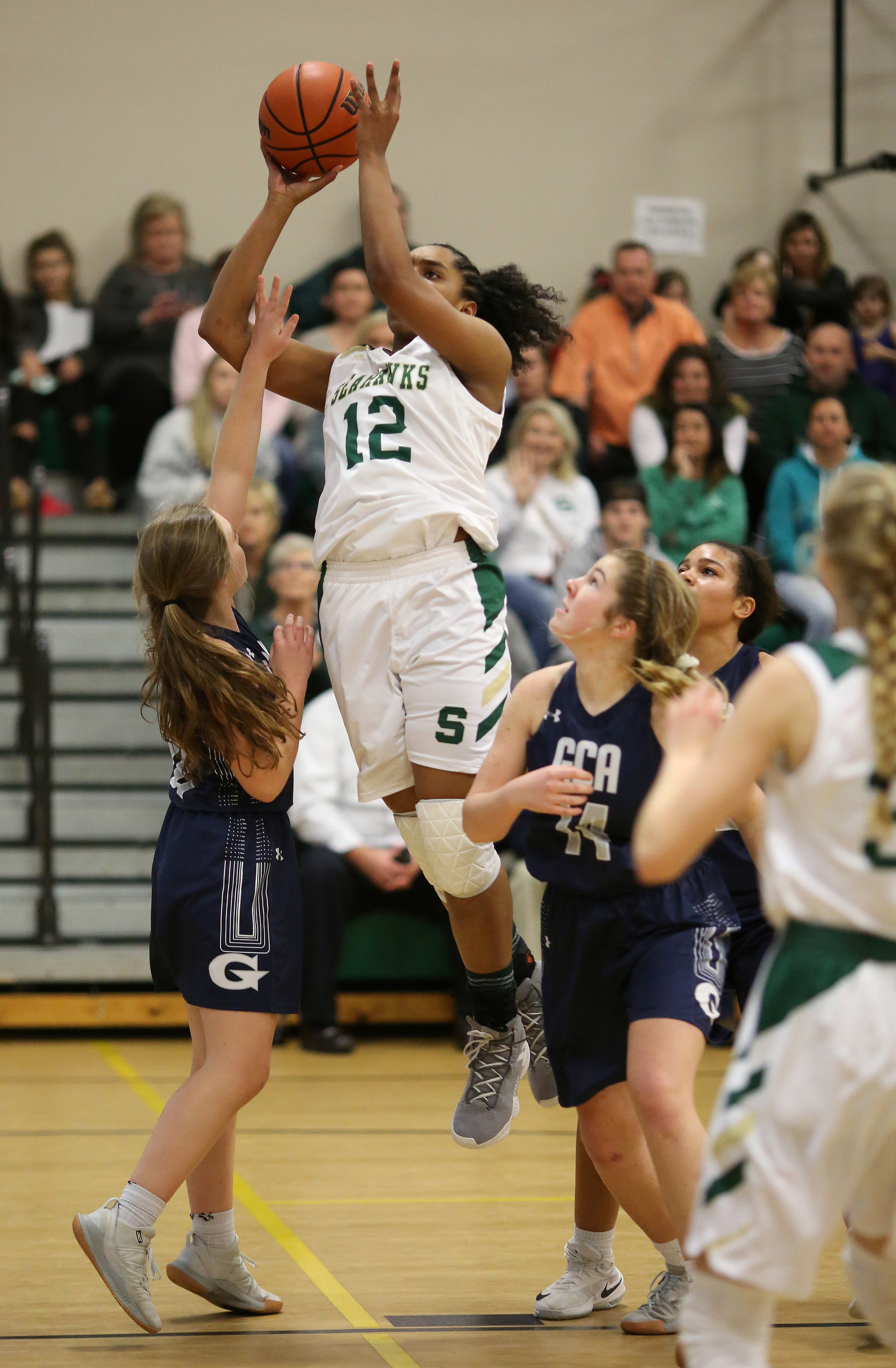 Silversale's Laney Bone (12) puts up a shot during the Silverdale vs. Grace Christian Academy region tournament game Tuesday, February 12, 2019 at Silverdale Baptist Academy in Chattanooga, Tennessee.