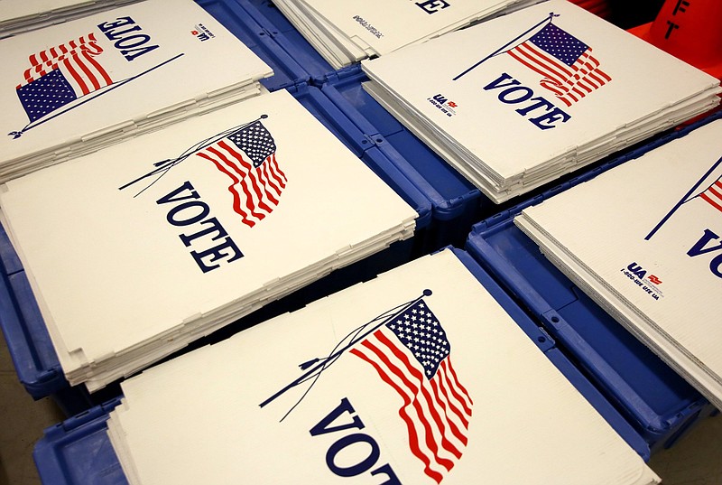 Staff photo by Erin O. Smith / Voting materials organized for Tuesday sit out at the Hamilton County Election Commission Monday, November 5, 2018 in Chattanooga, Tennessee. Poll numbers during early elections this year were higher than what is typical for a mid-term election.