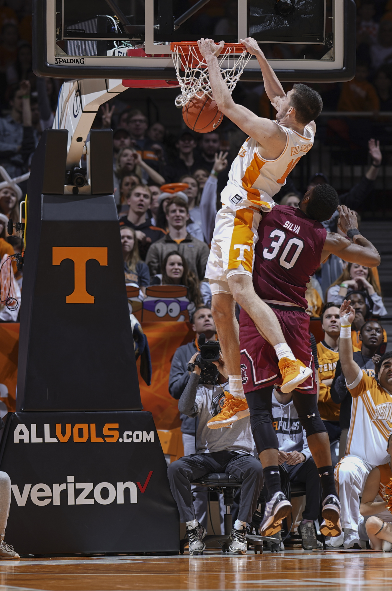 Tennessee's John Fulkerson dunks on an alley-oop pass during Wednesday night's home win against South Carolina.