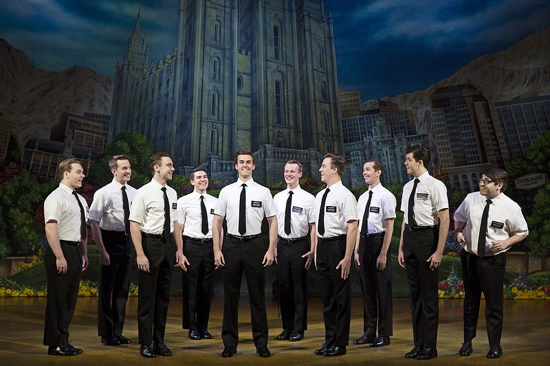 Mormon elders await their missionary assignments in the song "Two by Two" in the musical comedy "The Book of Mormon," playing Tuesday through Sunday at the Tivoli Theatre. (Julieta Cervantes photo)