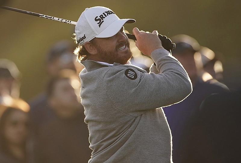 J.B. Holmes tees off on the 18th hole at Riviera Country Club on Sunday during the final round of the Genesis Open in Los Angeles.