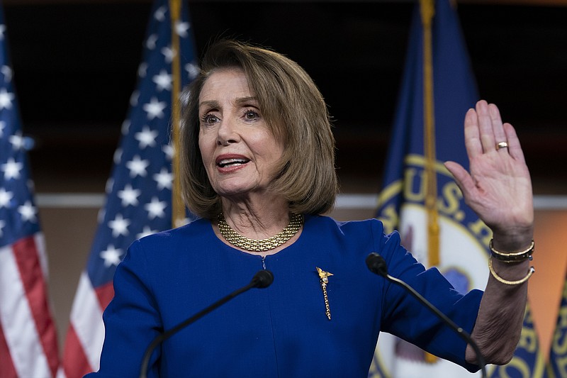 Speaker of the House Nancy Pelosi, D-California, talks with reporters during her weekly news conference, on Capitol Hill in Washington on Feb. 7, 2019. (AP Photo/J. Scott Applewhite)