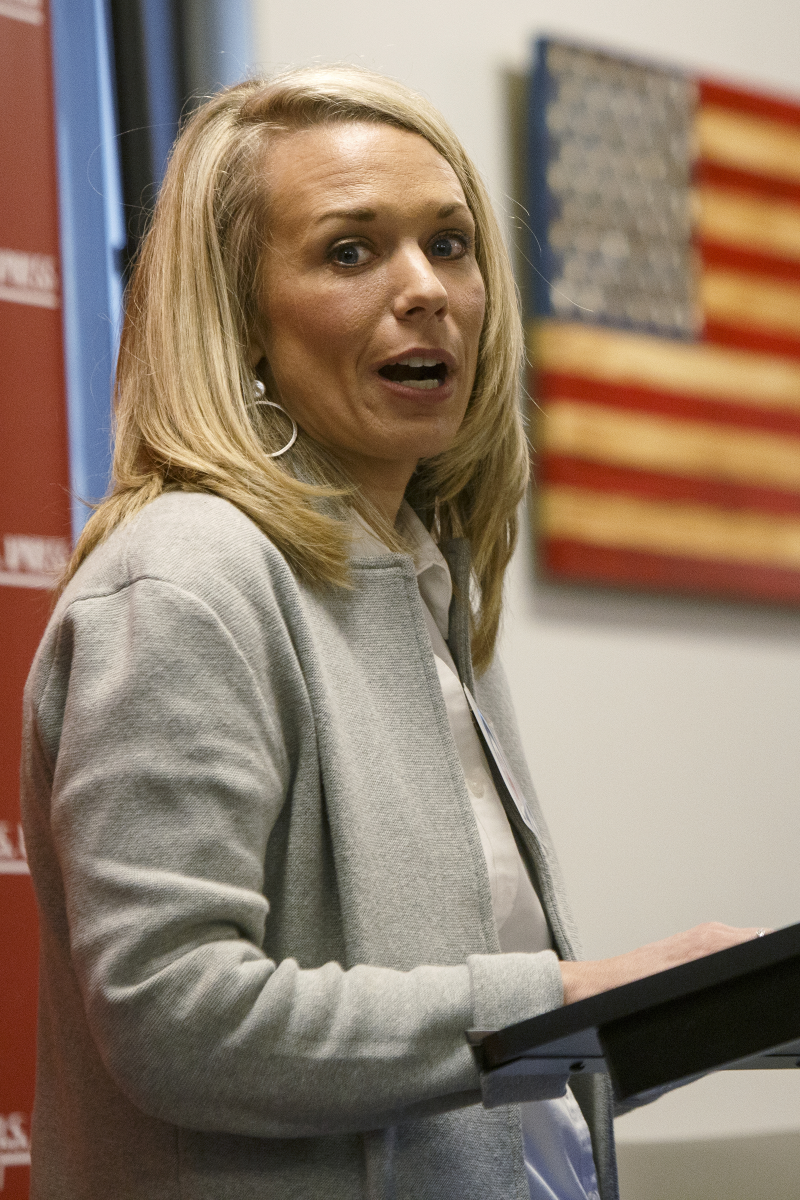 U.S. Xpress Senior Vice President of Human Resources Amanda Thompson speaks at the U.S. Xpress Tunnel Hill facility before a tour showcasing the Professional Driver Development program on Tuesday, Feb. 19, 2019 in Tunnel Hill, Ga.