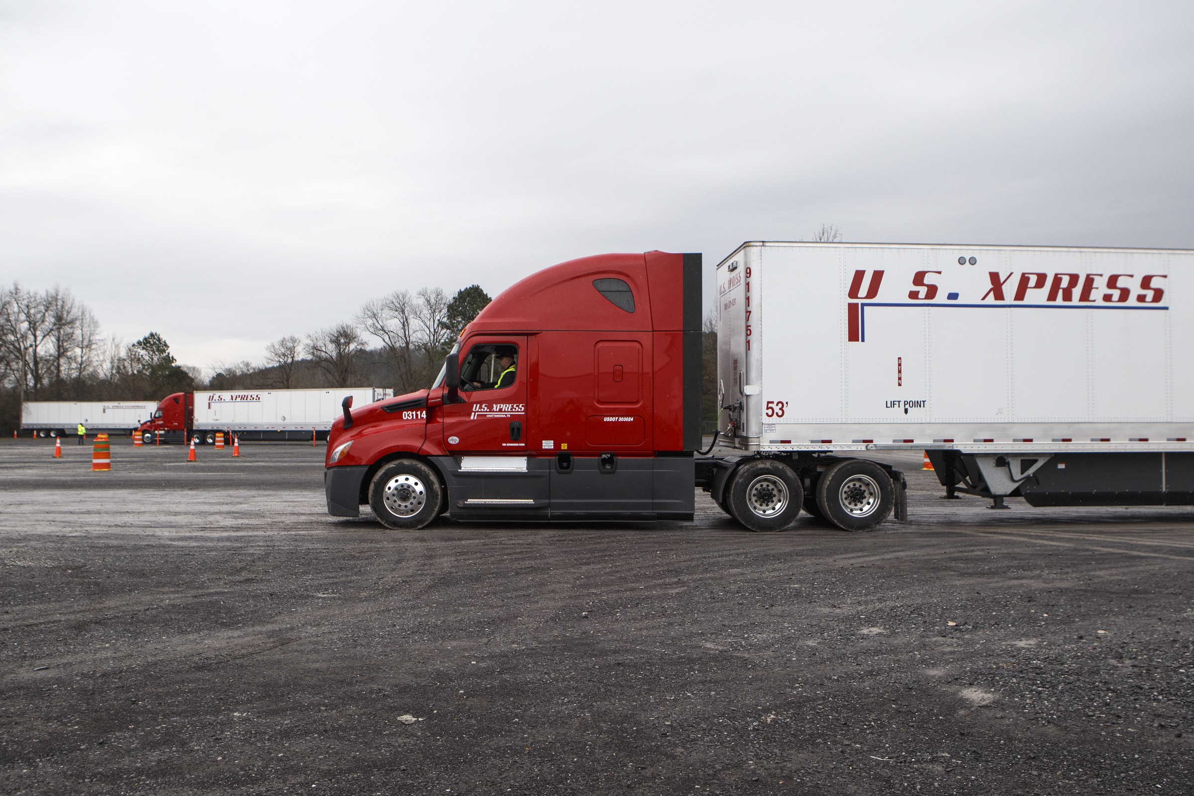 Trainer, Mentor and Road Team Captain Don Blair demos the driving range at the U.S. Xpress Tunnel Hill facility on Tuesday, Feb. 19, 2019 in Tunnel Hill, Ga. The driving range is part of the Professional Driver Development program and offers potential drivers a course to practice different maneuvers.