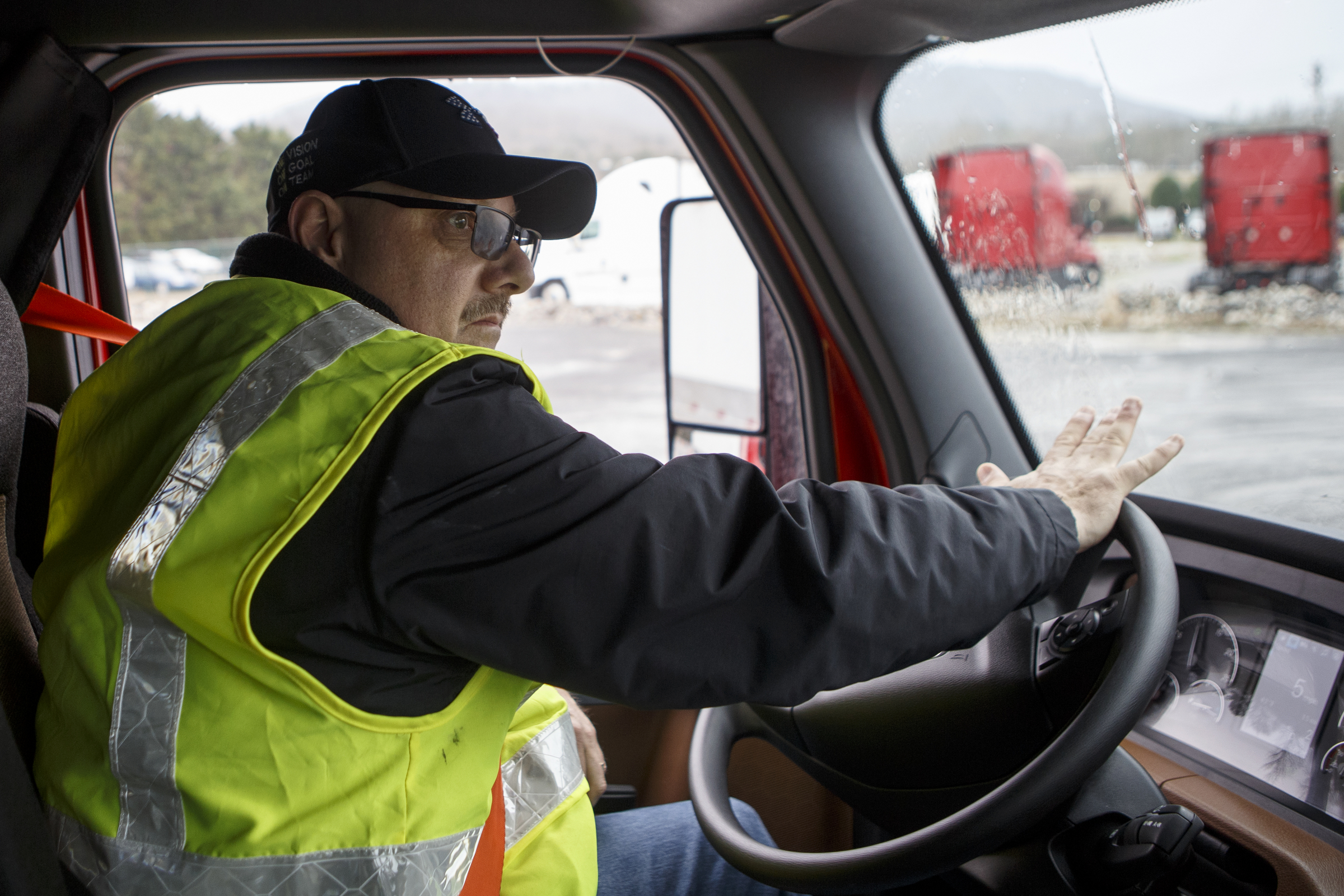 Trainer, Mentor and Road Team Captain Don Blair's demos the serpentine course on the driving range at the U.S. Xpress Tunnel Hill facility on Tuesday, Feb. 19, 2019 in Tunnel Hill, Ga. The driving range is part of the Professional Driver Development program and offers potential drivers a course to practice different maneuvers.