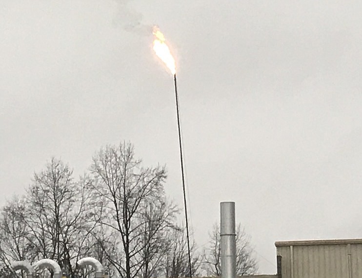 A fire reportedly started at an industrial site after lightning struck a propane tank release valve on Wednesday, Feb. 20, 2019, in Dalton, Ga. / Photo from Dalton Fire Department