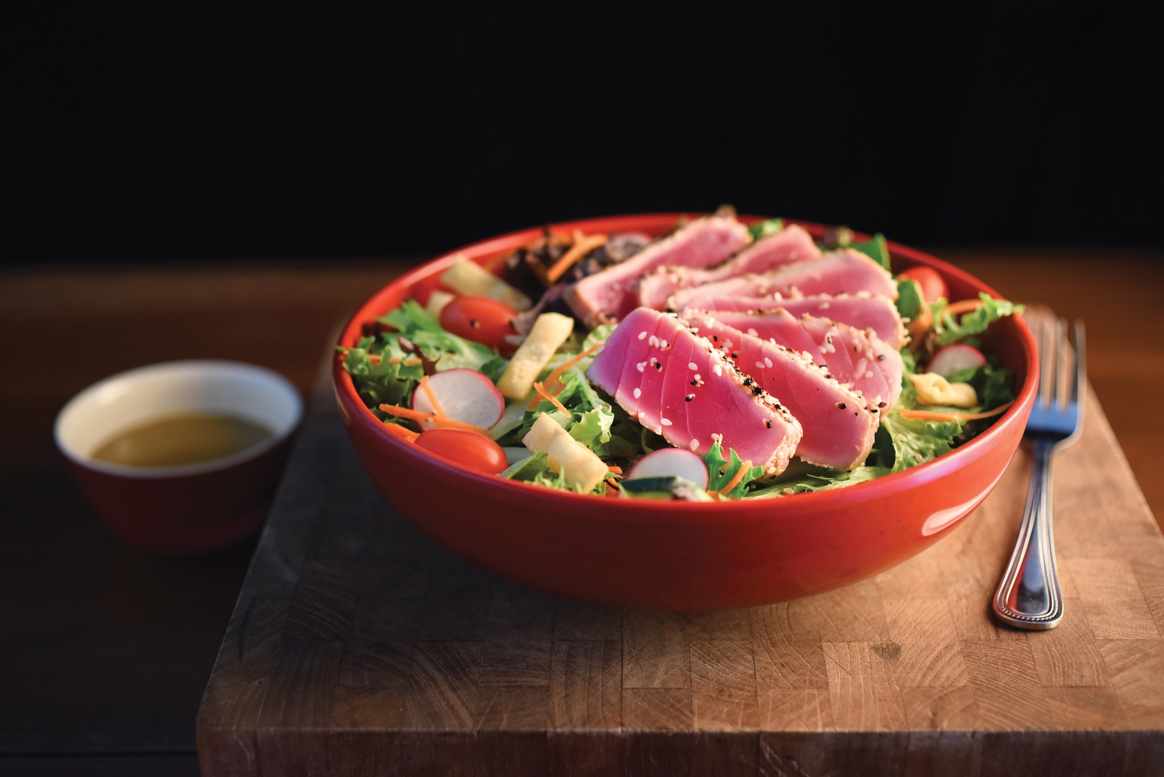 The ahi tuna salad at Newk's Eatery is made with seared sushi-grade ahi tuna, mixed greens, carrots, cucumbers, grape tomatoes, radishes and wonton strips.