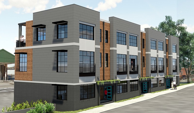A complex of six townhomes, dubbed the Bridge Tender, are under construction on Woodland Avenue on Chattanooga's North Shore. / Rendering by River Street Architecture