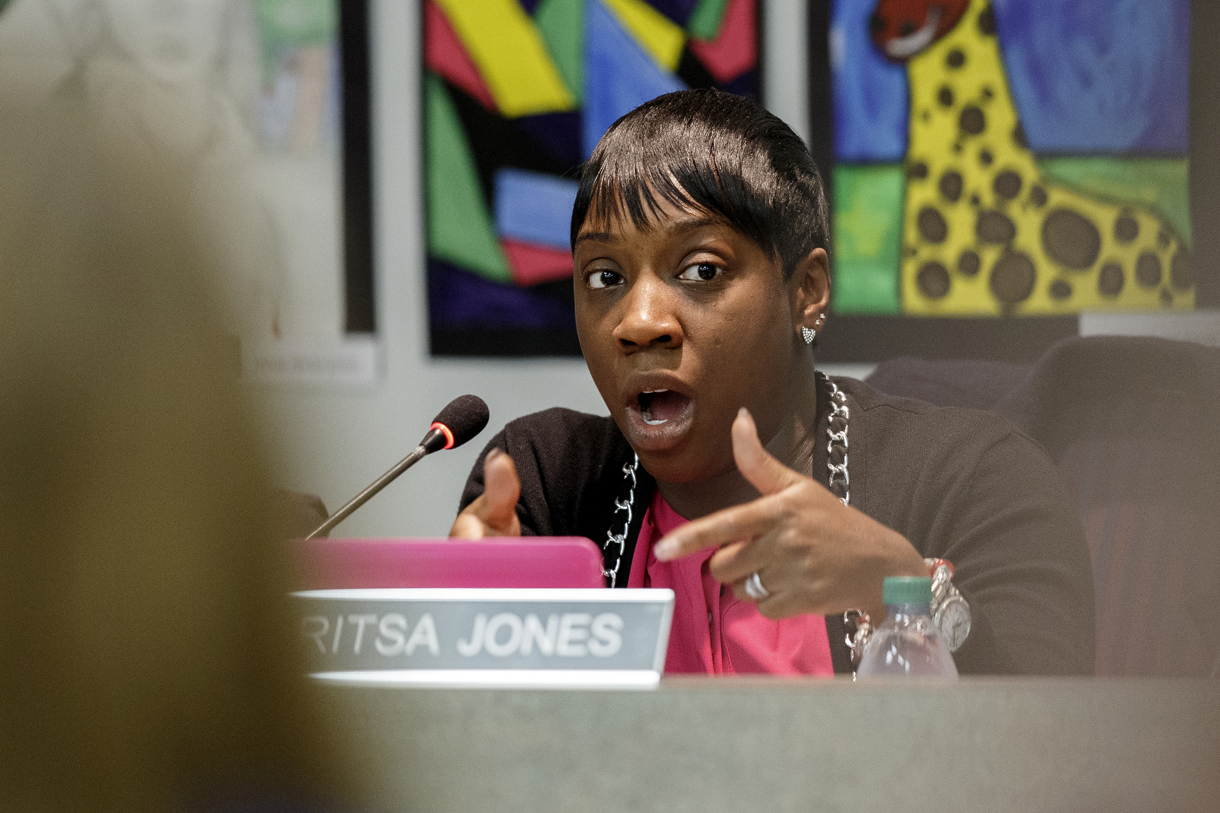Hamilton County District 5 School Board member Karista Jones speaks during a discussion on transportation during a school board meeting on Thursday, Feb. 21, 2019 in Chattanooga, Tenn.