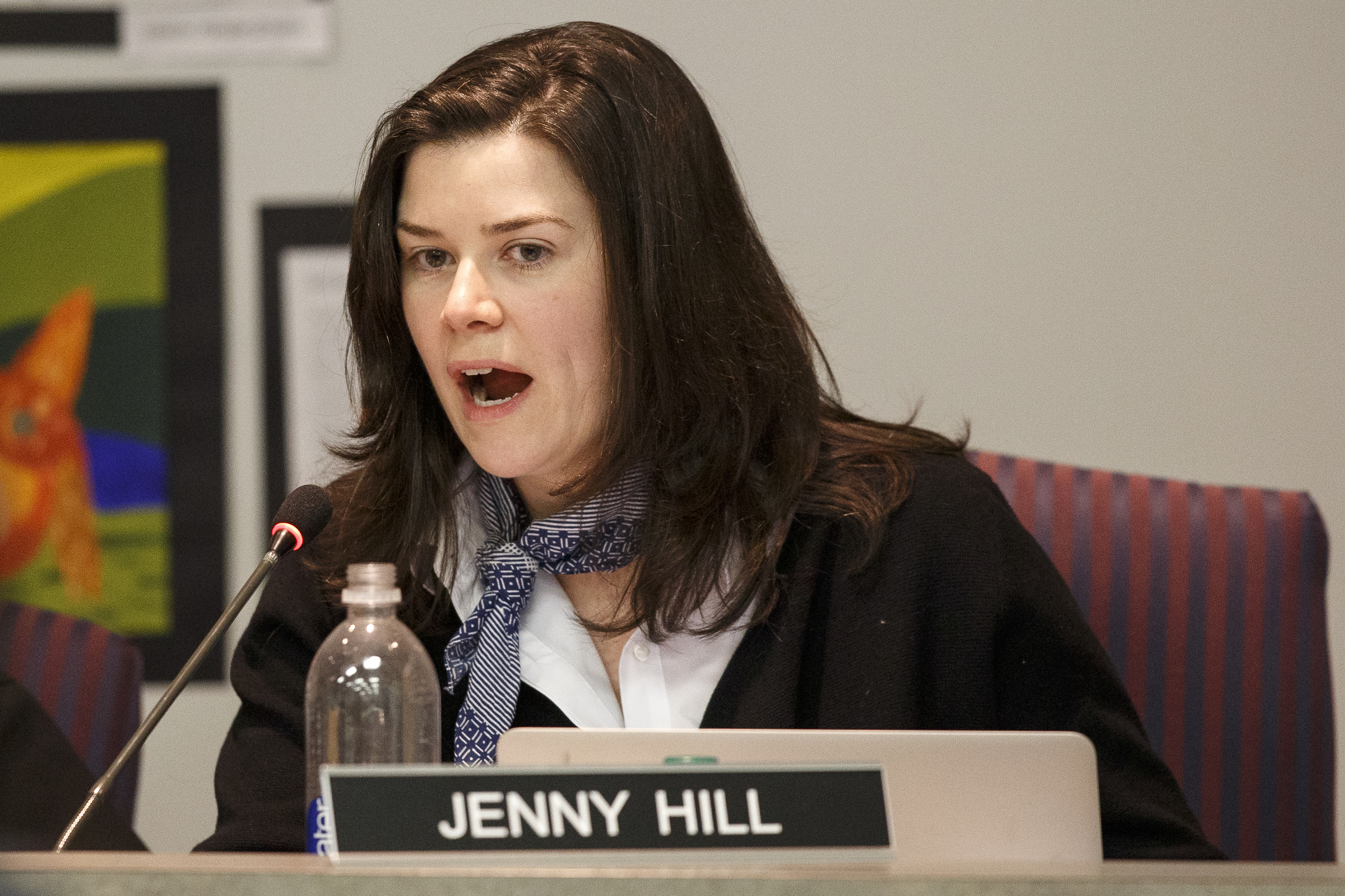 Hamilton County District 6 School Board member Jenny Hill speaks during a discussion on transportation during a school board meeting on Thursday, Feb. 21, 2019 in Chattanooga, Tenn.