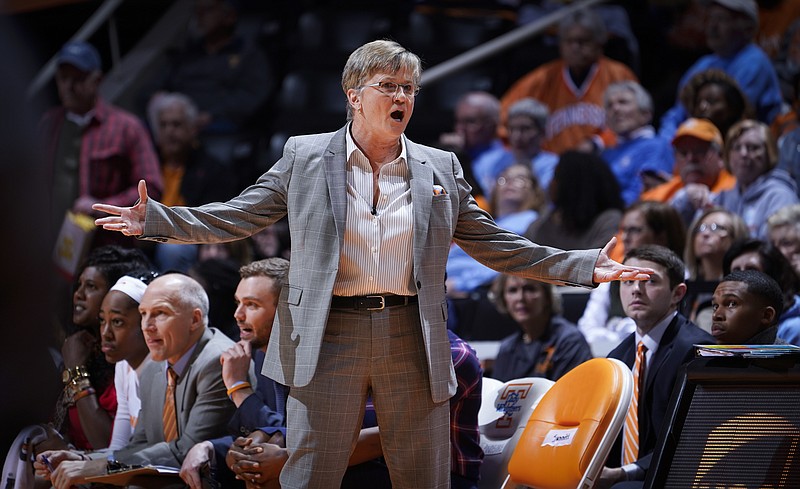 Tennessee's coach Holly Warlick reacts to play on the court against South Carolina Sunday afternoon at Thompson-Boling Arena in Knoxville.  Photo by Patrick Murphy-Racey