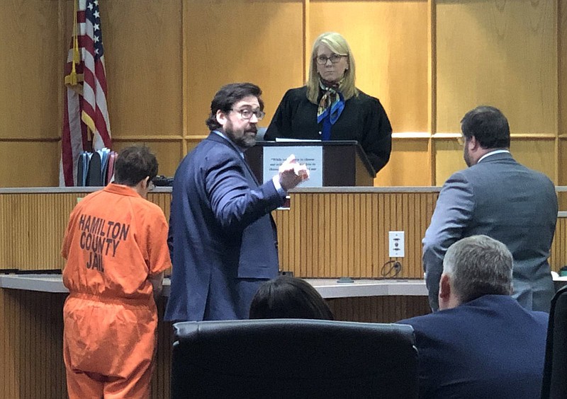 Janet Hinds appears before Judge Christie Sell in the Chattanooga-Hamilton County Courts Building on Monday, Feb. 25, 2019.
