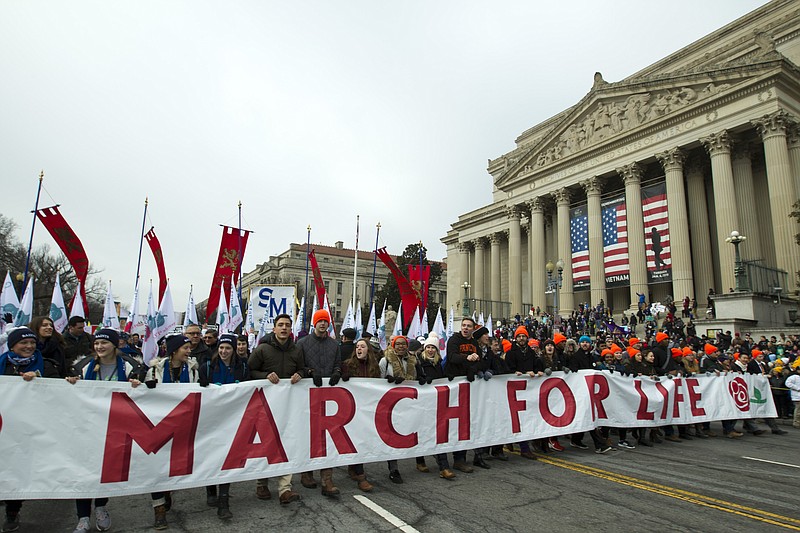 Anti-abortion activists march toward the U.S. Supreme Court during the March for Life in Washington last month.