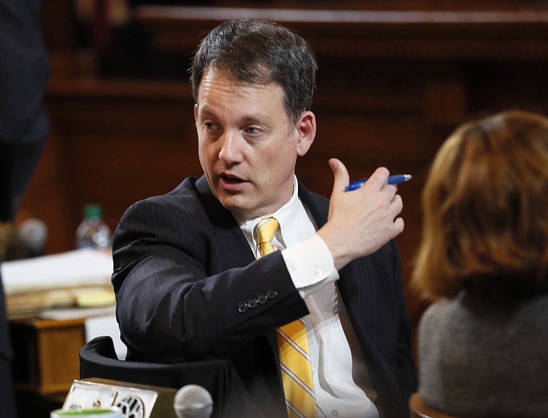 Rep. Robert Trammell, D- Luthersville, house minority leader, who prefers paper ballots marked in with a pen, speaks about House Bill 316 during the House Governmental Affairs Committee, Thursday, Feb. 21, 2019, in Atlanta. Voters in Georgia could soon get new electronic touchscreen voting machines that print a paper ballot under legislation approved by the subcommittee Thursday. (Bob Andres/Atlanta Journal-Constitution via AP)

