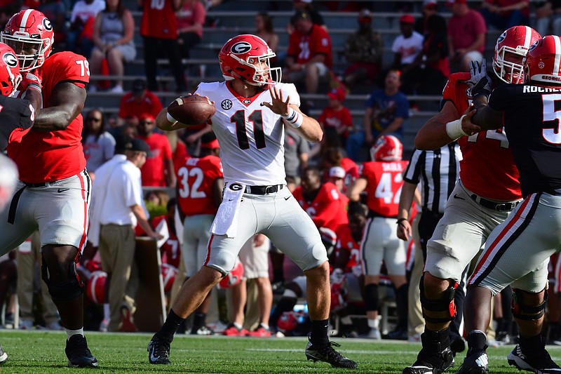 Georgia quarterback Jake Fromm, shown during last year's G-Day game at Sanford Stadium, will begin his third spring with the Bulldogs on March 19.
