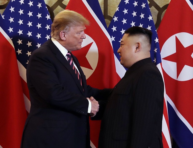 President Donald Trump meets North Korean leader Kim Jong Un, Wednesday, Feb. 27, 2019, in Hanoi. (AP Photo/ Evan Vucci)
