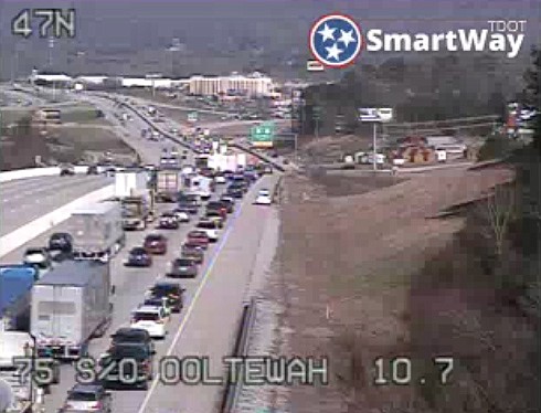 A crash involving multiple vehicles has backed up traffic on Interstate 75 northbound in Hamilton County near Ooltewah, according to the Tennessee Department of Transportation's SmartWay traffic website. (Photo from smartway.tn.gov/traffic)