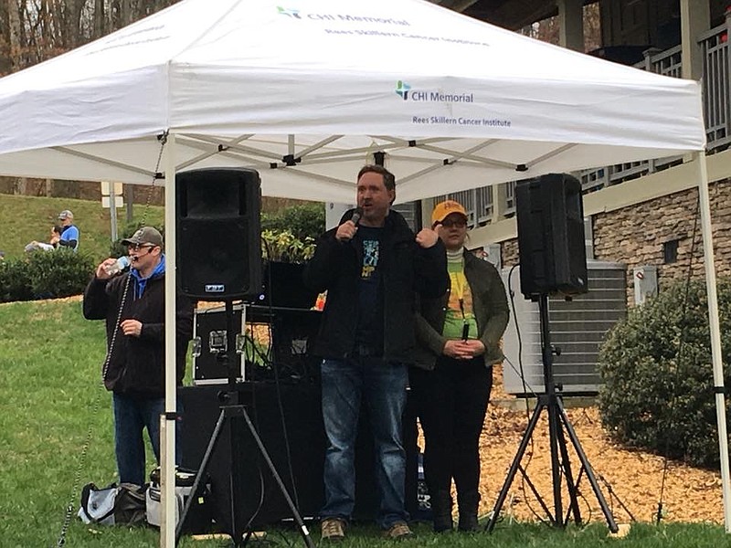 Colon cancer survivor Greg Grobmyer, of Signal Mountain, speaks about his experience with the disease at the 2018 Greater Chattanooga Rump Run 5K and Fun Walk for Colon Cancer Awareness at Enterprise South Nature Park. / Photo contributed by Greg Grobmyer