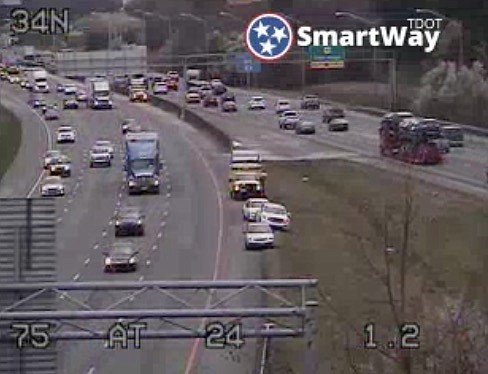A crash involving multiple vehicles Friday, March 1, 2019, backed up traffic on Interstate 75 northbound at mile marker 1 near East Ridge, according to the Tennessee Department of Transportation's SmartWay traffic website. / Photo from smartway.tn.gov/traffic