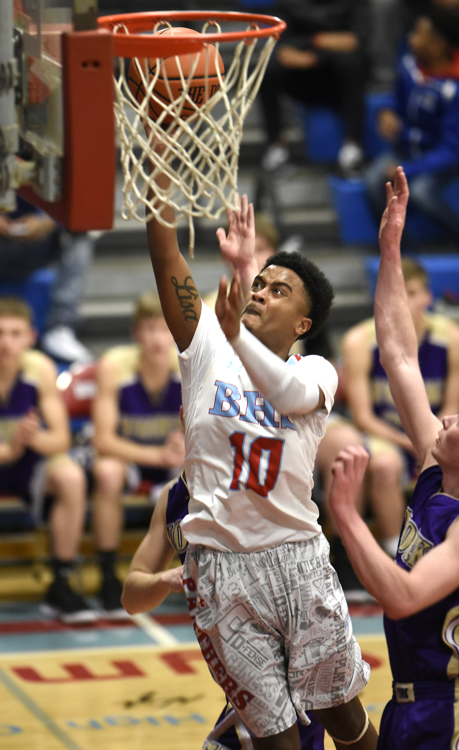 Brainerd's Kevin Halfacre Jr. (10) drives in for a score. The Brainerd High Panthers hosted the York Institute Dragons in a Class AA TSSAA sectional game on March 4, 2019.