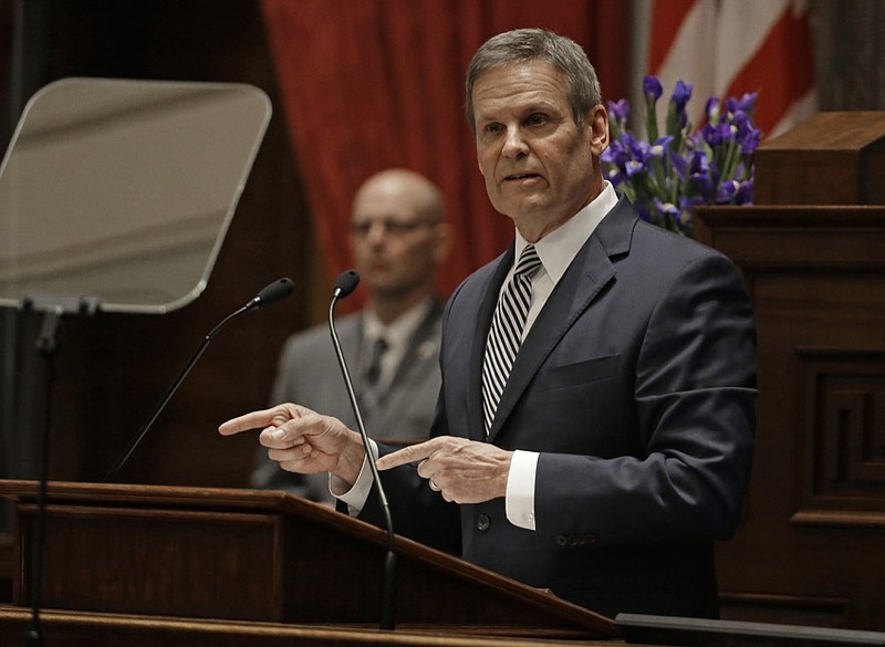 Gov. Bill Lee delivers his first State of the State Address Monday, March 4, 2019, in Nashville, Tenn. (AP Photo/Mark Humphrey)

