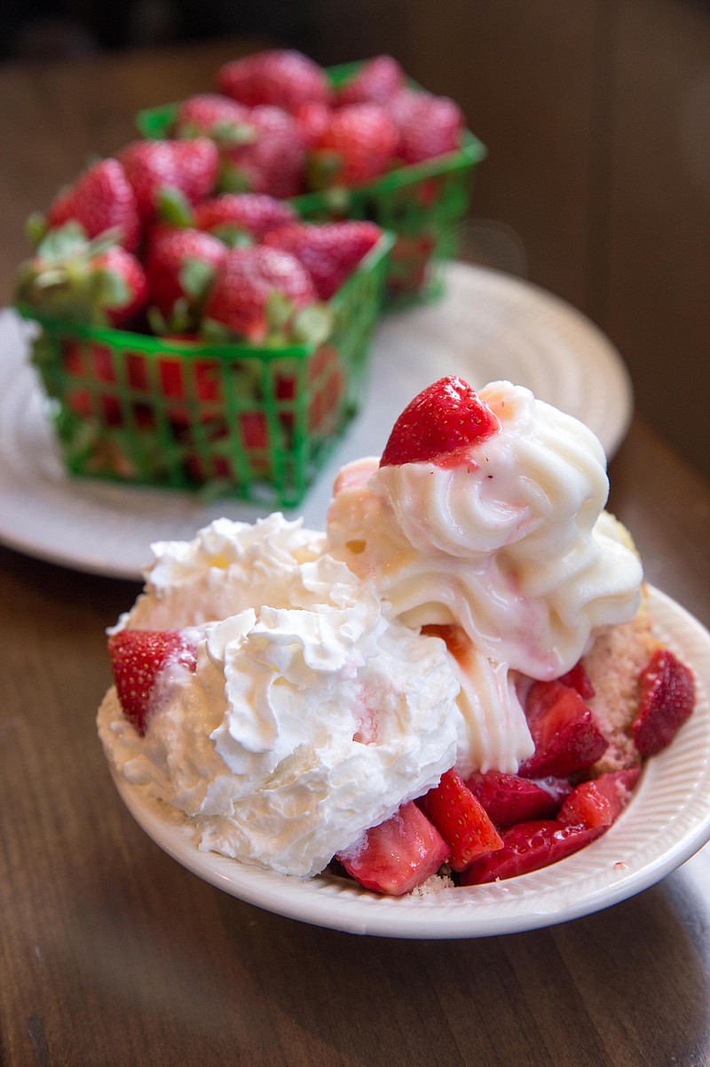 Fresh strawberries are used in strawberry shortcake, strawberry pies and cobbler at Countryside Cafe. / Photo by Mark Gilliland