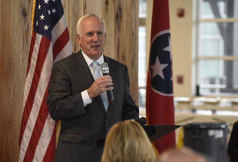 In this 2015 staff file photo, Tennessee Attorney General Herbert Slatery III speaks to attendees at the Pachyderm Club meeting in Chattanooga, Tenn.