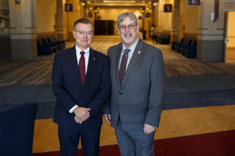 Council CEO Scott Fosse, left, poses for a picture with Captain Richard Phillips at the Chattanooga Convention Center on Wednesday, March 6, 2019, in Chattanooga, Tenn. Phillips, whose story of capture by pirates in the Guardafui Channel is the subject of the film Captain Phillips starring Tom Hanks, was the speaker at the Cherokee Area Council of the Boy Scouts of America's Friends of Scouting Luncheon.