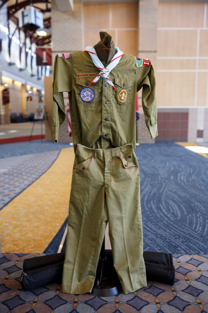 A boy scout uniform is displayed at the Chattanooga Convention Center on Wednesday, March 6, 2019, in Chattanooga, Tenn. Captain Richard Phillips, whose story of capture by pirates in the Guardafui Channel is the subject of the film Captain Phillips starring Tom Hanks, was the speaker at the Cherokee Area Council of the Boy Scouts of America's Friends of Scouting Luncheon. / Staff photo by Doug Strickland