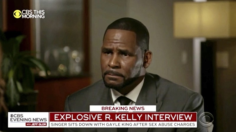 This image provided by CBS shows R. Kelly being interviewed by Gayle King on "CBS This Morning" Wednesday, March 6, 2019 in Chicago. The R&B singer gave his first interview since being charged last month with sexually abusing four females dating back to 1998, including three underage girls. Kelly has pleaded not guilty to 10 counts of aggravated sexual abuse. (CBS via AP)