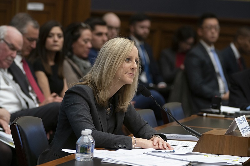 Kathy Kraninger, director of the Consumer Financial Protection Bureau, takes questions from the House Financial Services Committee's biannual review of the CFPB, on Capitol Hill in Washington, Thursday, March 7, 2019. (AP Photo/J. Scott Applewhite)
