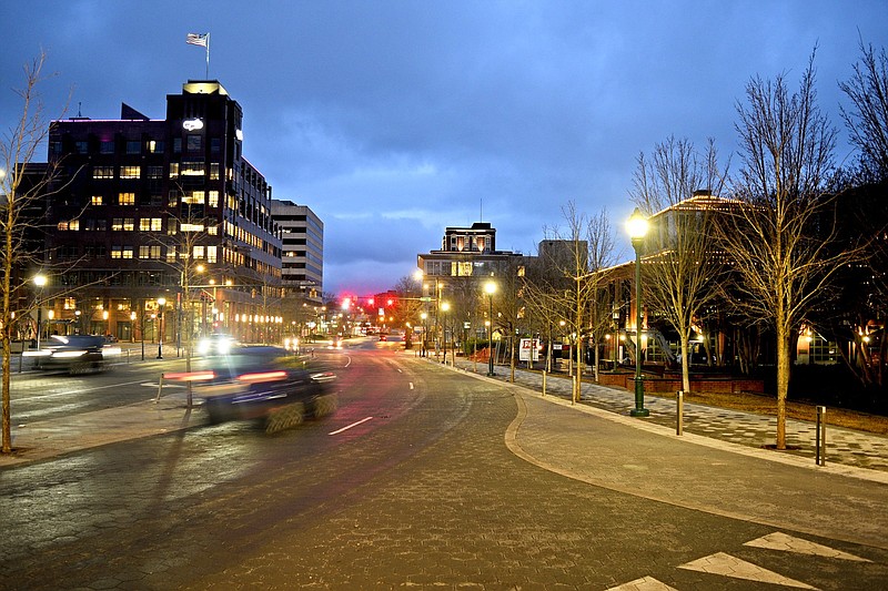 Part of the proposed business improvement district, with Martin Luther King Jr. Boulevard in the foreground, is shown in downtown Chattanooga.