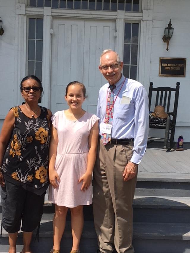 Beverly Foster, Emma Jones and David Boyle, from left, pose together while meeting about the possibility of establishing a memorial to honor those lynched in the area between 1880 and 1950. (Contributed photo)