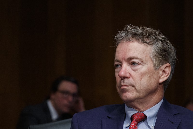 Sen. Rand Paul, R-Kentucky, pauses before a Senate Committee on Health, Education, Labor, and Pensions hearing on Capitol Hill in Washington on Tuesday to examine vaccines, focusing on preventable disease outbreaks. (AP Photo/Carolyn Kaster)