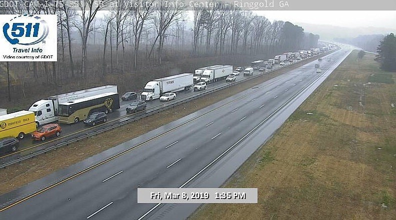 An accident involving a truck on Interstate 75 northbound in Catoosa County near Cloud Springs Road has shut down the interstate Friday. / 511ga.org
