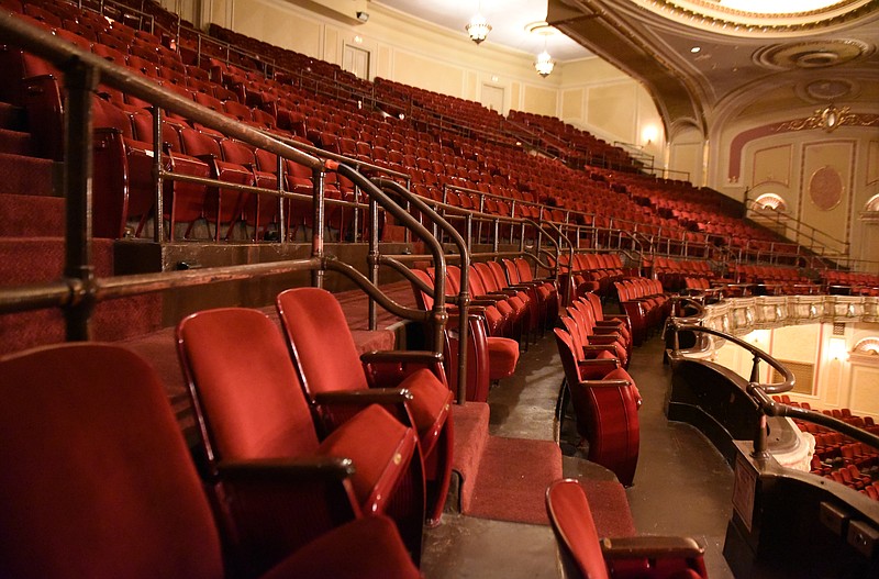 Balcony seats at the Tivoli Theater are seen after a news conference Wednesday, June 17,  2015, in Chattanooga, Tenn., announcing that A. C. Entertainment will take over management and programming of both the Tivoli, where the news conference was held, and the Soldiers and Sailors Memorial Audiotrium. 